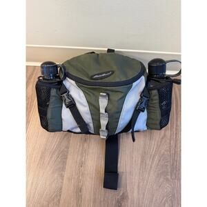 Eddie Bauer Hydration Waist Lumbar Pack Hiking Belt Bag w/ 2 Water Bottles Green
